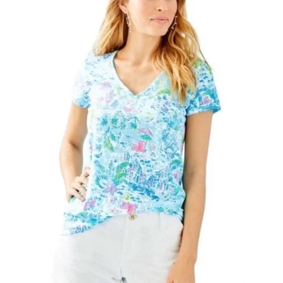 Lilly Pulitzer Tops - Lilly Pulitzer Etta V Neck Top in What a Lovely Place Multi Sz S